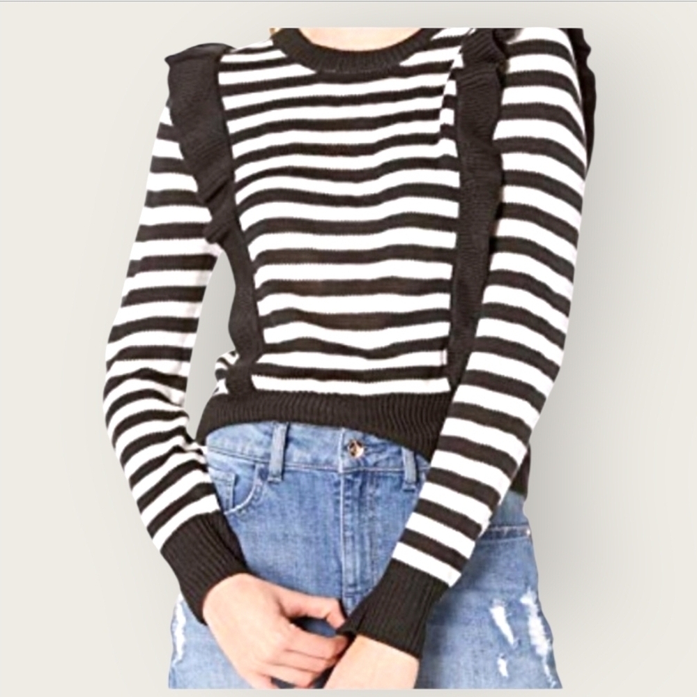 Nwt Bb Dakota Black And White Striped Mime Your Business Sweater ~Sz Small